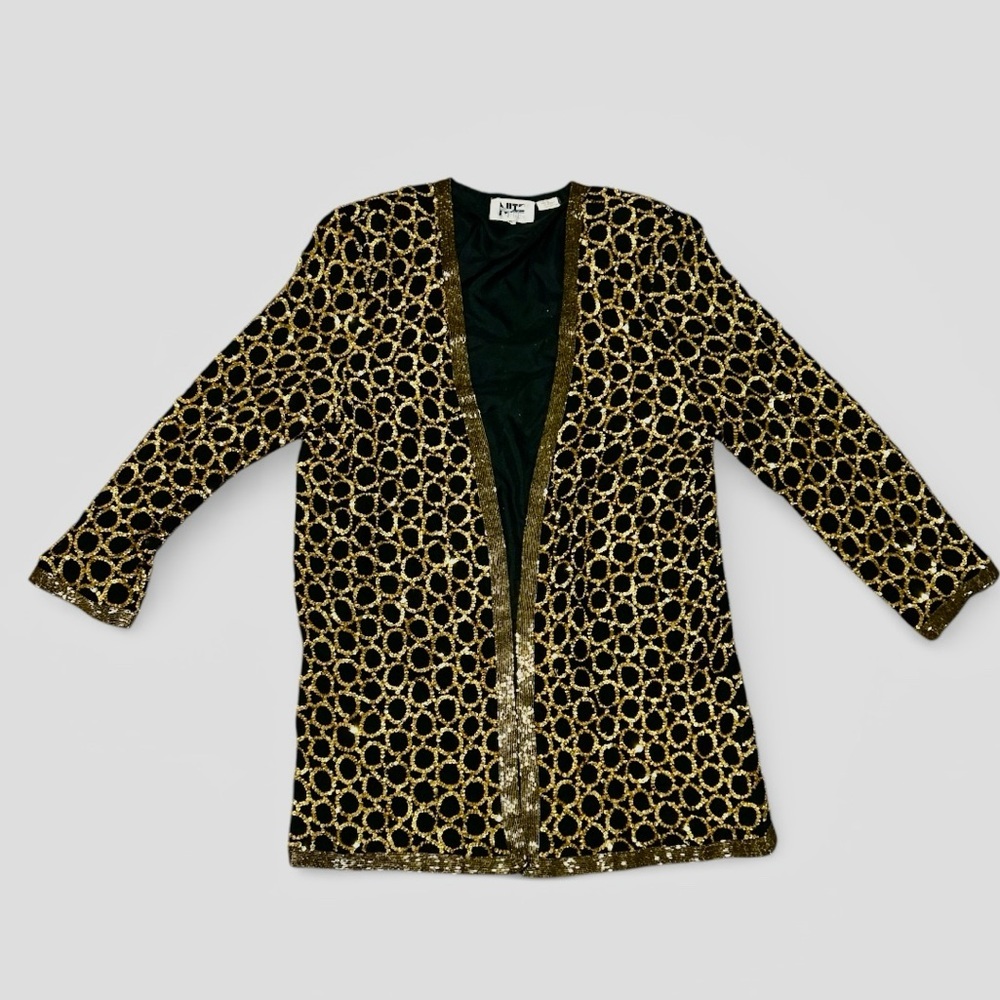 Nightline Della Fougali Pure Silk Embroidered Hand Beaded Vintage 90s Jacket - Picture 3 of 10